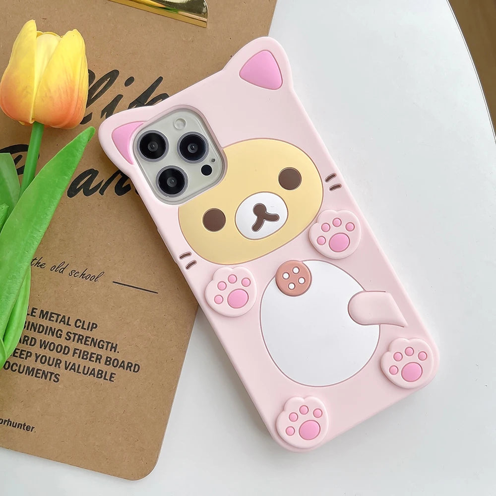 3D Cartoon Kawaii Rilakkuma Bear Soft Silicon Case For iPhone 17 16 15 14 13 12 Mini 11 Pro X XS Max XR 6 6S 7 8 Plus SE Cover