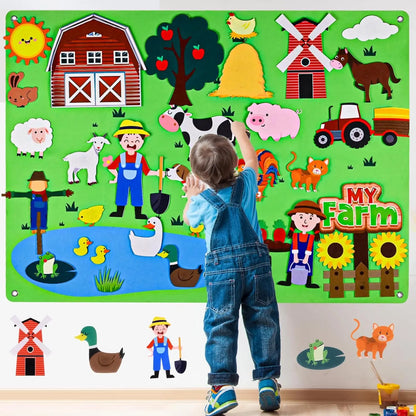 Farm Animals Felt Story Board Set Storytelling Early Learning Interactive Play Kit Wall Hanging Puzzle Toys for Toddlers Gifts - Smarsty