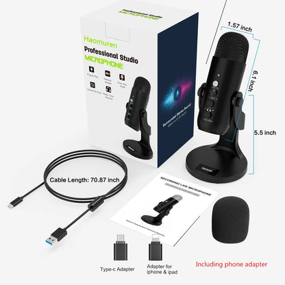 Haomuren USB Microphone for PC and Gaming Streaming - Smarsty