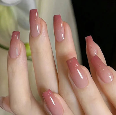 Glossy Pink Press On Nails 24pcs Full Cover Elegant Style - Smarsty