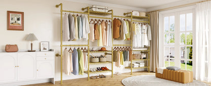 L4 Wall Mounted Industrial Pipe  Clothes Rack, Closet Organizer System with Rods Expandable, Clothing Rack, Corner Garment Rack