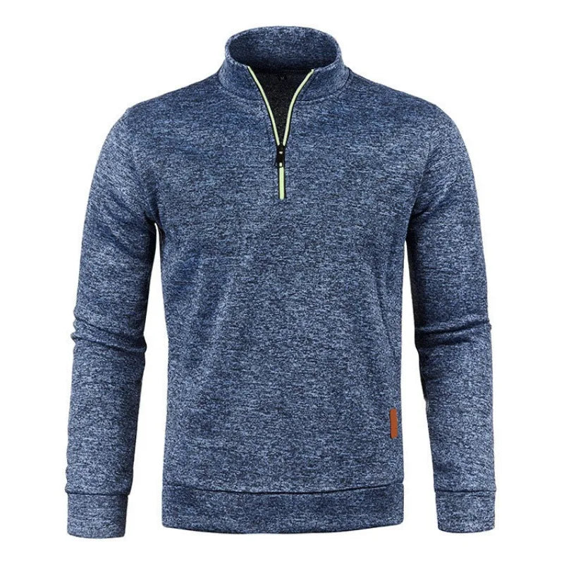Autumn Men's Half Zipper Sweatshirts Long Sleeve Solid Color Pullover Turtleneck Streetwear Winter Warm Jacket Sport Coats - Smarsty