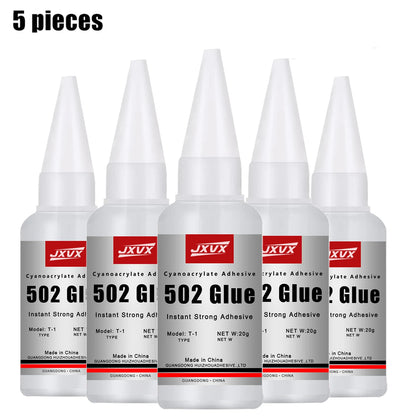 JXVX 1-5pcs 502 Super Glue Instant Quick-drying Cyanoacrylate Adhesive Leather Rubber Wood Metal Strong Bond Liquid Glue Tool - Smarsty