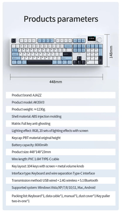 Tri Mode Gaming Keyboard With Hot Swap 104 Keys Gasket