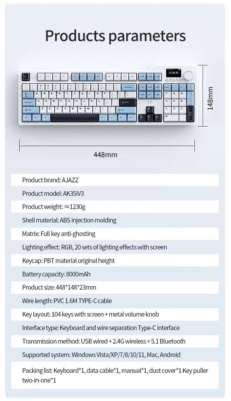 Tri Mode Gaming Keyboard With Hot Swap 104 Keys Gasket