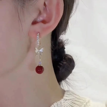 Elegant Red Zircon Butterfly Drop Earrings for Women Fashion - Smarsty