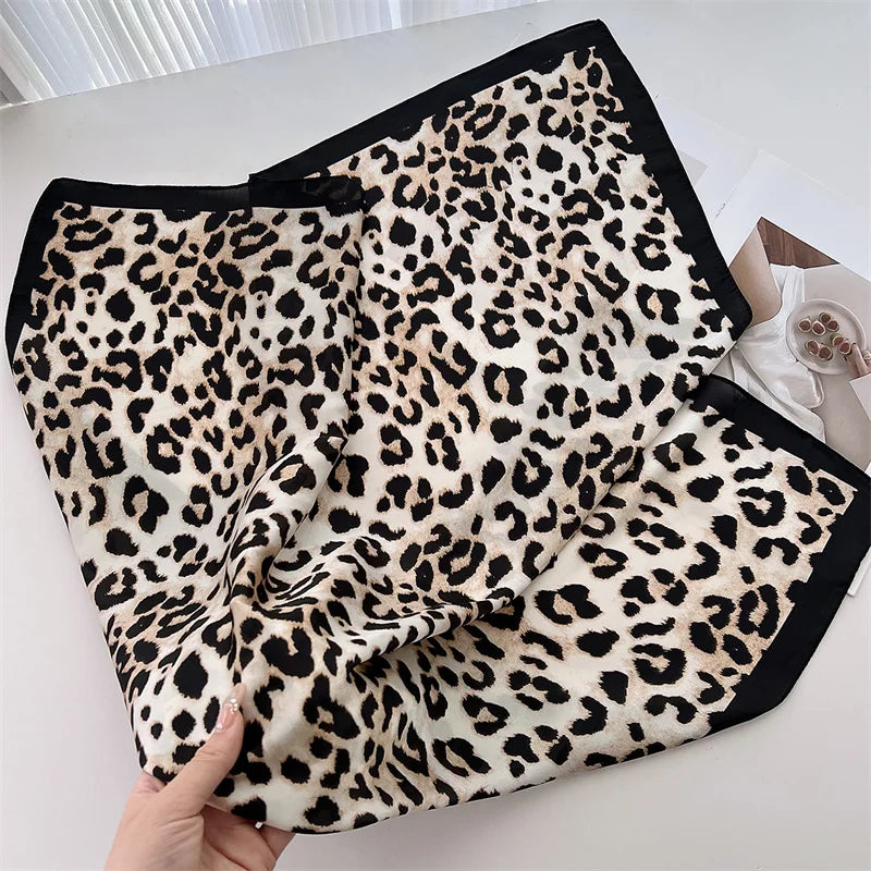 Luxury Leopard Print Silk Scarf for Women Spring Summer - Smarsty