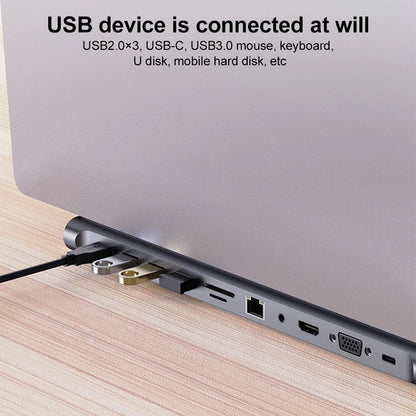 11 in 1 USB C Docking Station with 4K HDMI-Compatible VGA Ethernet USB C Dock 100W PD SD/TF Audio Type C Hub 1* USB 3.0 3*USB2.0