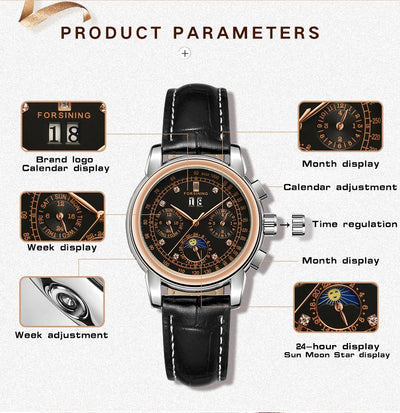Luxury Women's Automatic Mechanical Wrist Watch with Diamond Moon Phase - Smarsty