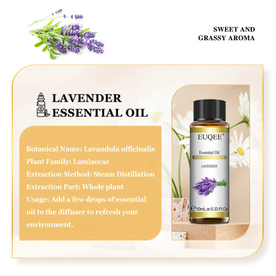 EUQEE 10ml Pure Natural Essential Oil Lavender Jasmine Eucalyptus Vanilla Sandalwood Sweet Orange Lemon Oregano Neroli Fragrance - Smarsty