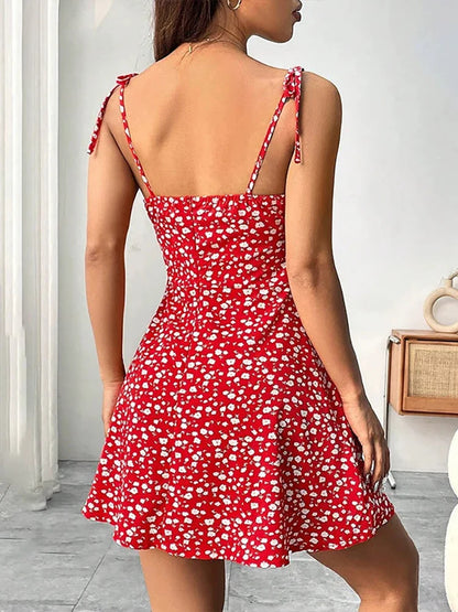 Women's Summer Floral Spaghetti Strap Beach Short Dress,Womens Dresses,Woman Clothing,Woman Clothes,Sundress,New In Dress 2025 - Smarsty