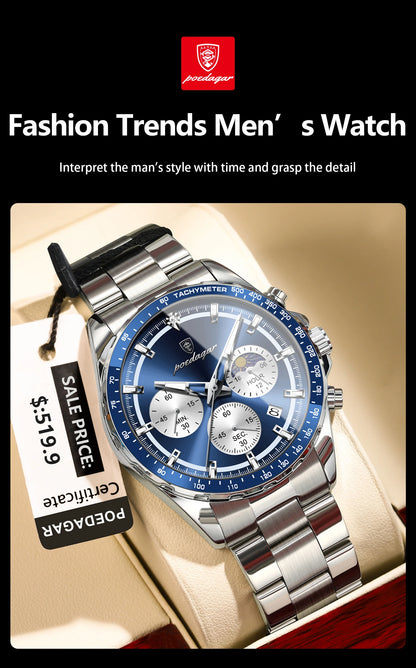 Waterproof Stainless Steel Men's Chronograph Watch - Smarsty