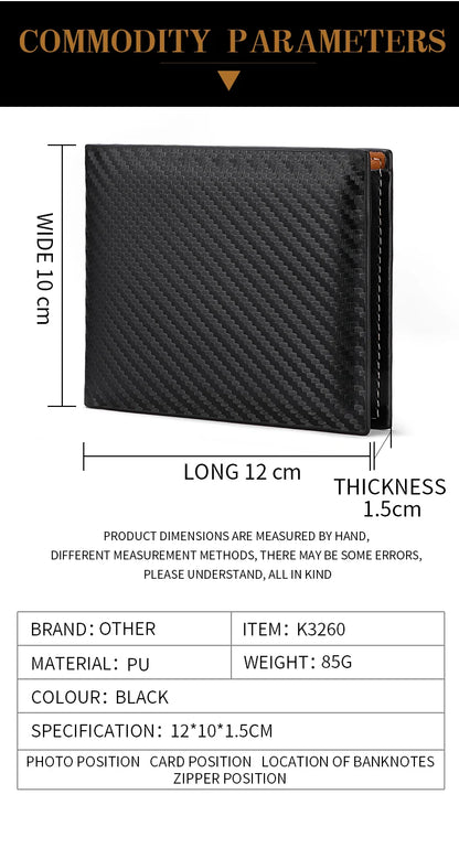 New Carbon Fiber Short Wallet Men's Card Bag Integrated Zipper Change Bag Holder - Smarsty
