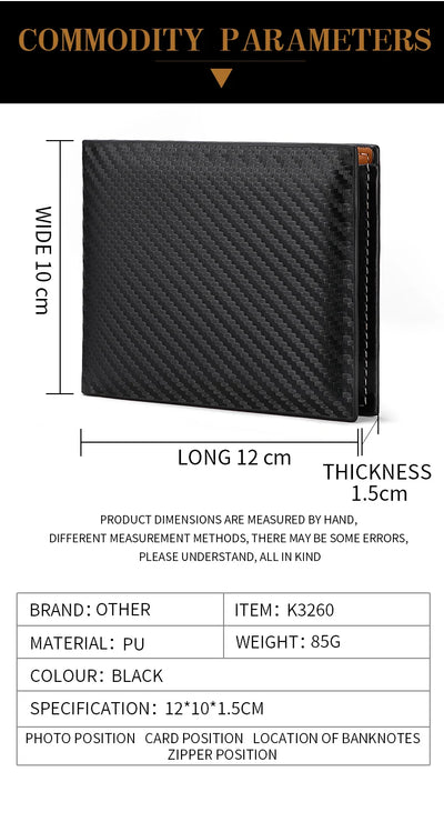 New Carbon Fiber Short Wallet Men's Card Bag Integrated Zipper Change Bag Holder - Smarsty