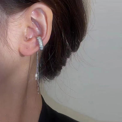 Silver Crystal Tassel Non Piercing Ear Cuff Clip Earrings - Smarsty