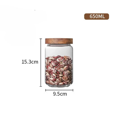 1pcs Wood Lid Orgnizer Glass Airtight Canister Kitchen Storage Bottles Jar Sealed Food Container Ginger Cereal Dispenser Set by Smarsty