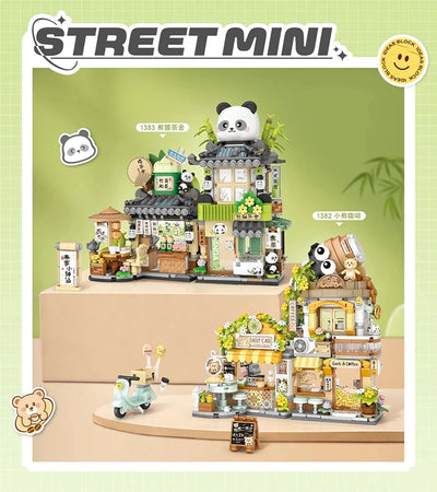 Street View Series Building blocks Izakaya Shaved Ice Shop Takoyaki Shop Coffee shop Panda Tea House model children's gift by Smarsty
