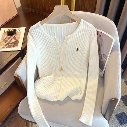 YuooMuoo Brand Fashion Knitted Tops 2025 New Y2K Embroidery Long Sleeve Cardigans Sweaters Korean Fashion Streetwear Lady Shirts - Smarsty
