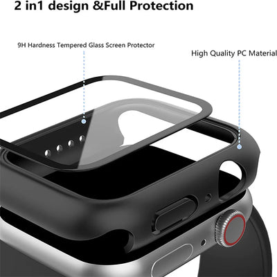 Tempered Glass+Case For Apple Watch 38mm 40mm 41mm 42mm 44mm 45mm 46mm Screen Protector Protective Cover iWatch 10 8 7 9 6 SE 5 - Smarsty