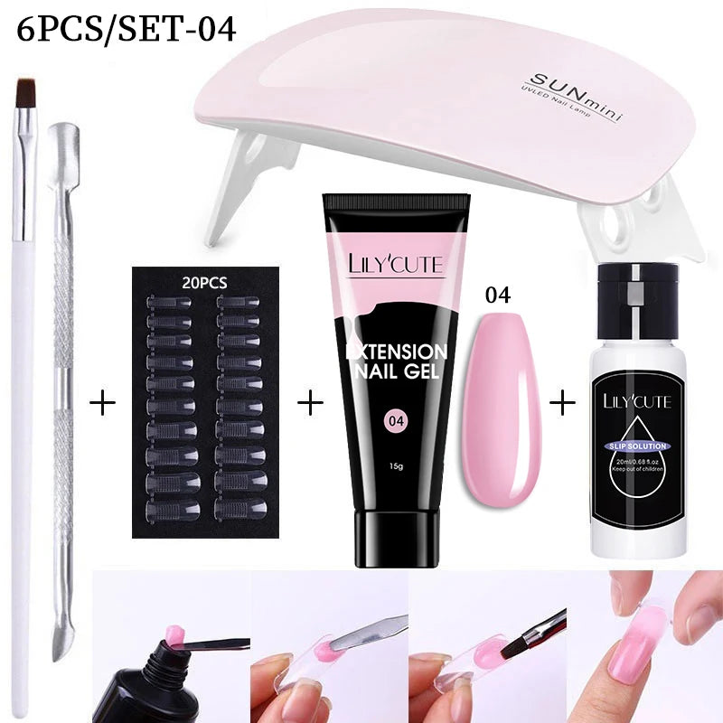 LILYCUTE Nail Gel Set with 6W LED Lamp for Quick Manicure - Smarsty