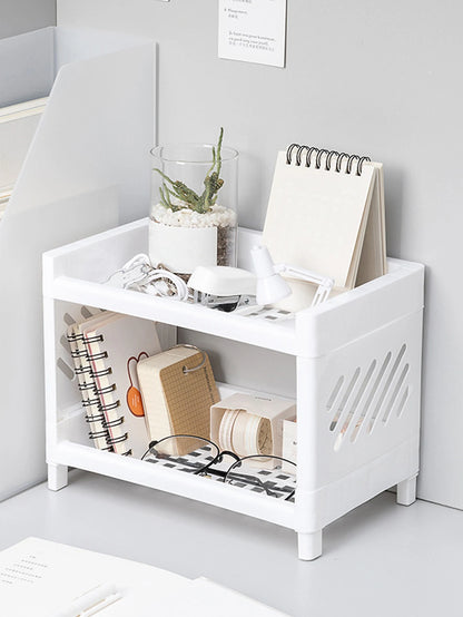 Minimalist Desktop Double-Layer Storage Rack Household Plastic Bathroom Small Stationery Organizing Pure White Multifunctional by Smarsty
