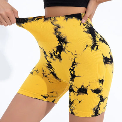 Tie-Dye Yoga Shorts for Women High Elastic Gym Shorts Push Up Sports Shorts Running Workout Fitness Women Short Sports Leggings - Smarsty