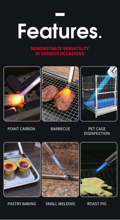 Portable Metal Flame Gun Butane Gas Welding-Burner Welding Gas Burner Flame Gas Torch Flame Gun Blow for BBQ Camping Cooking