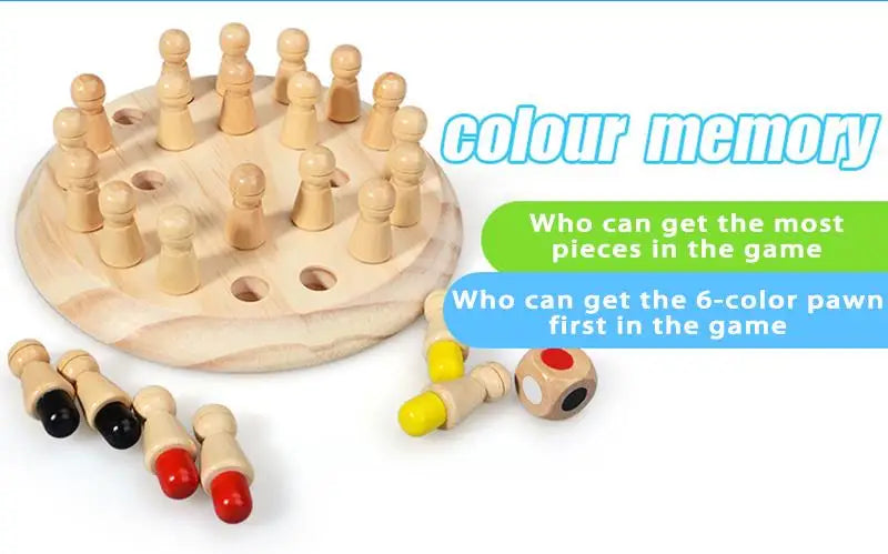 Montessori Wooden Memory Match Stick Chess Board Game Logic Braintease Toys for Boys and Girls Early Education Color Recognition by Smarsty