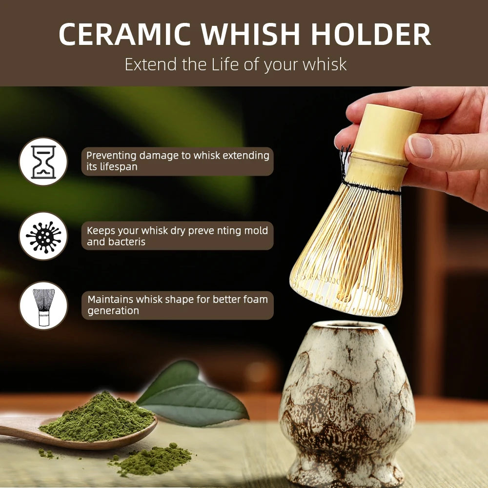 6PCS Japanese Matcha Tea Set Safe Bamboo Whisk Teaspoon Tea Sets Matcha Bowl Matcha Whisk Holder for Tea Lovers Tea-Making Tools - Smarsty