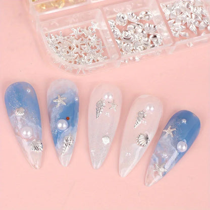 Metal Summer Ocean Nail Charms Set with Starfish and Shell - Smarsty