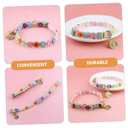 Pet Collar With Bell Cartoon Footprint Colorful Dog Puppy Kitten Collar Adjustable Safety Bell Ring Necklace Pet Accessories