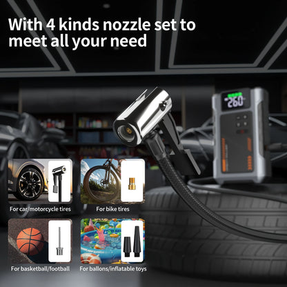 Portable Car Jump Starter With Air Compressor, 3000A Peak(7.5L Gas, 6.5L Diesel) , Jump Starter Battery PackWith150 PSl Tire Inf