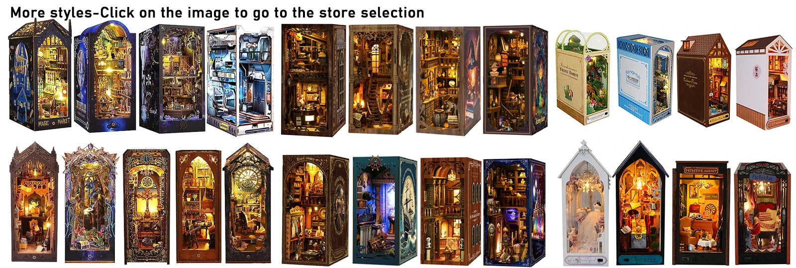 DIY Book Nook Shelf Insert Kit 3D Wooden Puzzle Doll House Assembly Building Model Bookends With Furniture LED Light Xmas Gifts by Smarsty