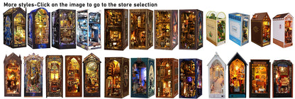 DIY Book Nook Shelf Insert Kit 3D Wooden Puzzle Doll House Assembly Building Model Bookends With Furniture LED Light Xmas Gifts by Smarsty