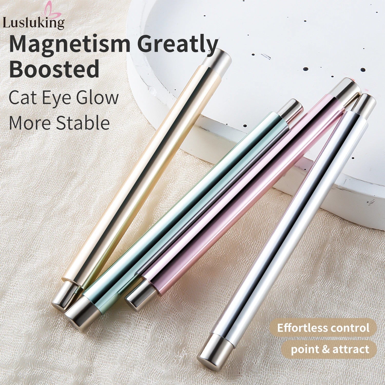 Cat Eye Nail Art Magnetic Tool Cylindrical Stick with Ball Magnet Manicure Accessory for Glass Bead Effects Fits UV Gel Polish - Smarsty