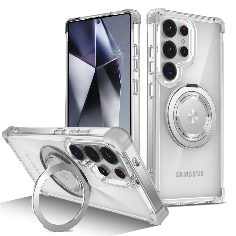 Rotating Magnetic Stand Transparent Shockproof Phone Case - Smarsty