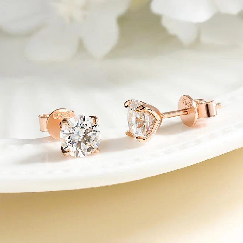 Moissanite Stud Earrings Rose Gold 925 Silver Sparkle - Smarsty