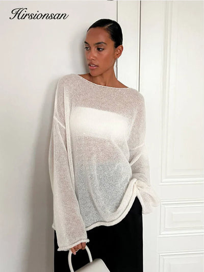 Hirsionsan Elegant Sweater Women 2024 Summer Autumn Casual Fashion Loose Women Pullovers Chic Pink White Jumper Sueter Mujer - Smarsty