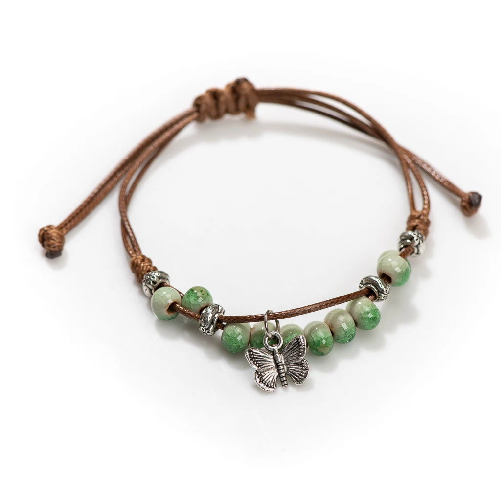 Handmade Vintage Ceramic Butterfly Adjustable Bracelet - Smarsty