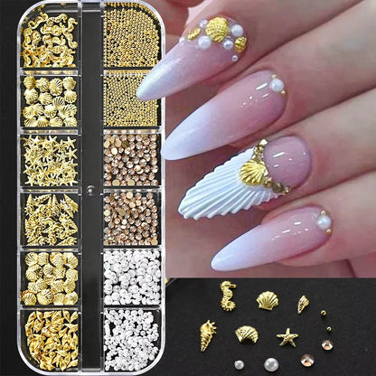 12 Grids Ocean Gold Nail Art Charms for Stunning Manicures - Smarsty