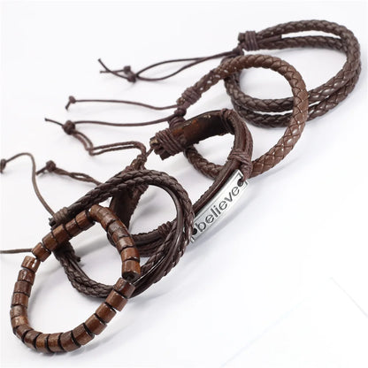 Handmade Black Leather Wrap Bracelets Set for Men and Women - Smarsty