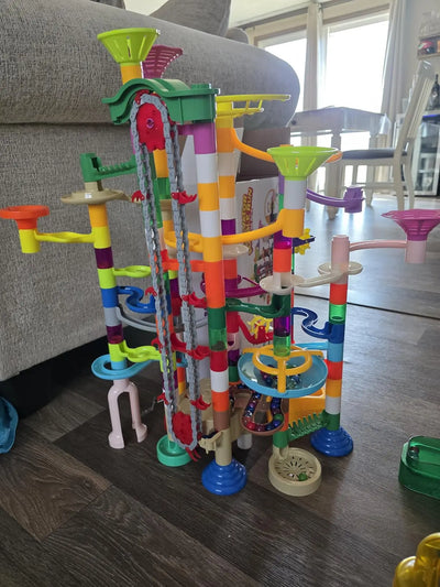 Joyfy 236 Pcs Glowing Marble Run with Motorized Elevator Construction Building Blocks STEM Educational Toys Set for Kid Ages 4-8