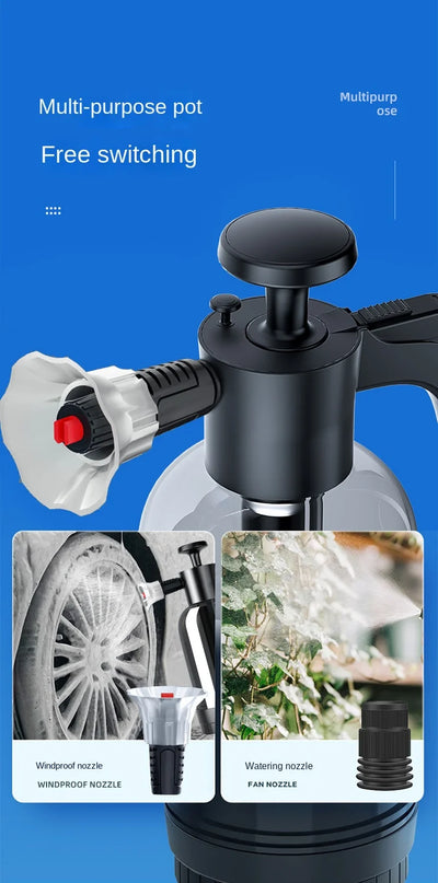 2L Hand Pump Foam Sprayer with 3 Types of Nozzle Hand Pneumatic Foam Cannon Snow Foam Car Wash Spray Bottle Car Window Cleaning - Smarsty