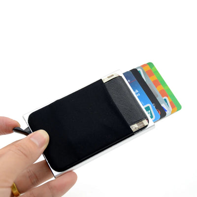 YUECIMIE Slim Aluminum Wallet With Elasticity Back Pouch ID Credit Card Holder Mini RFID Wallet Automatic Pop up Bank Card Case - Smarsty