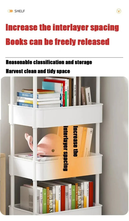 Bookshelf Storage Trolley Mobile Kitchen Organizer Cart with Wheels Save Space Household Shelves Bedroom Snacks Storage Rack by Smarsty