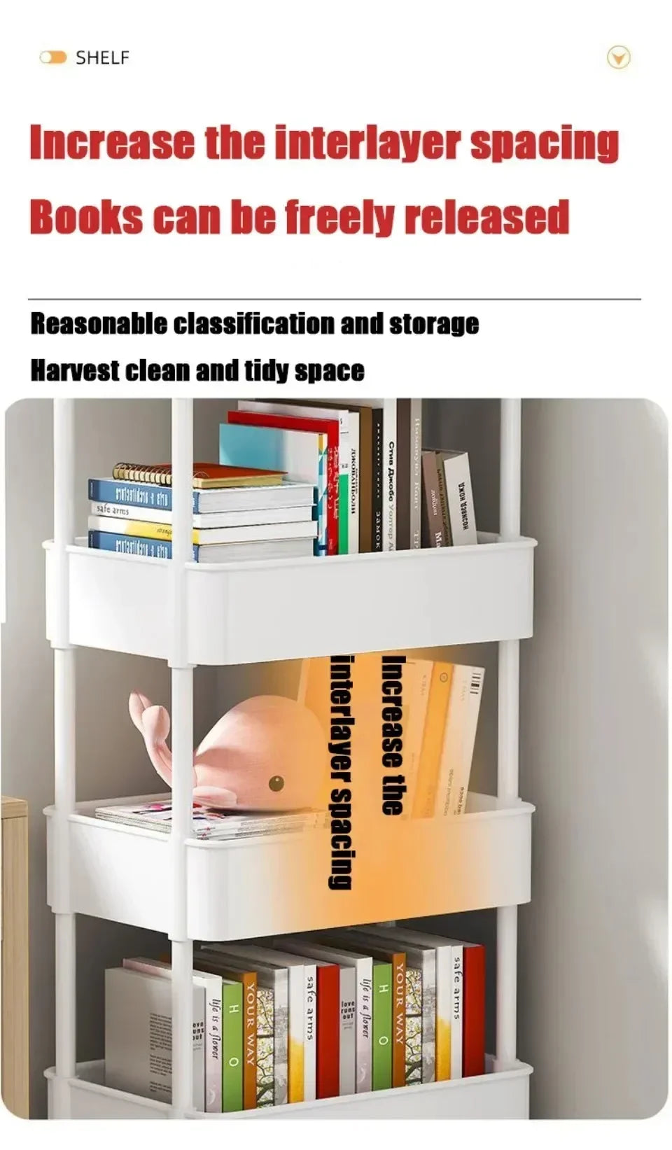 Bookshelf Storage Trolley Mobile Kitchen Organizer Cart with Wheels Save Space Household Shelves Bedroom Snacks Storage Rack by Smarsty