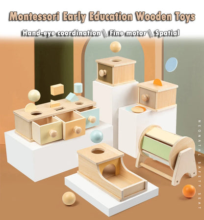 Montessori Infant Wooden Toys Coin Ball Busy Drum Color Shape Cognition Match Educational Sensory Toy Baby Teaching Aid Gifts
