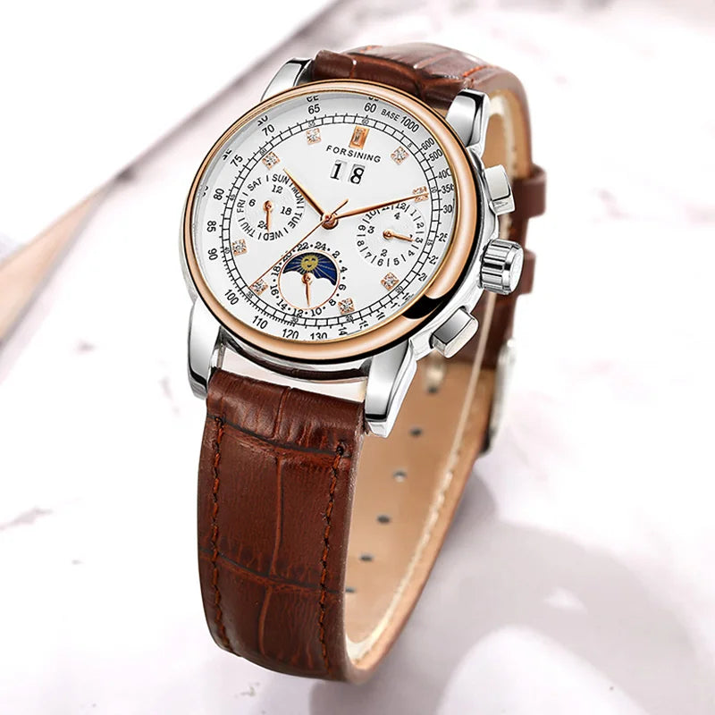 Luxury Women's Automatic Mechanical Wrist Watch with Diamond Moon Phase - Smarsty