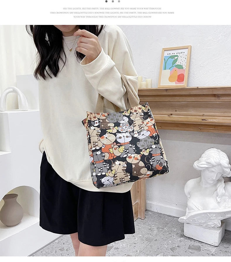Chic Cat Pattern Top Handle Bag For Women Everyday Use - Smarsty