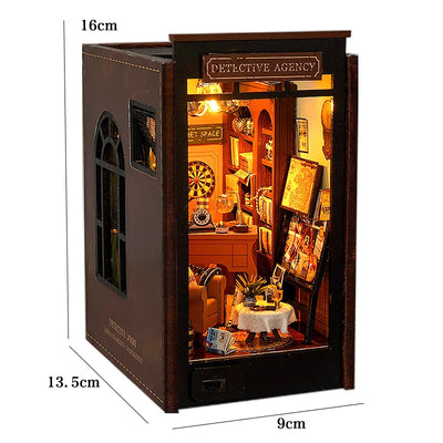 DIY Book Nook Shelf Insert Kit 3D Wooden Puzzle Doll House Assembly Building Model Bookends With Furniture LED Light Xmas Gifts by Smarsty